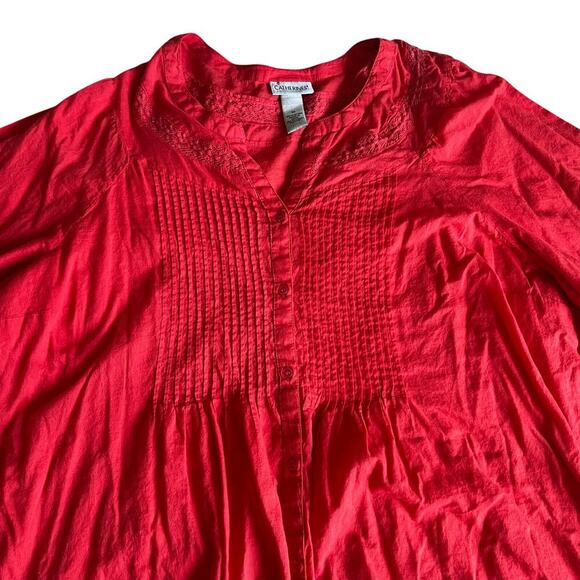Catherines Women’s 3X Orange Red Boho Peasant Blouse Tunic Top Pintuck Lace - Picture 5 of 8